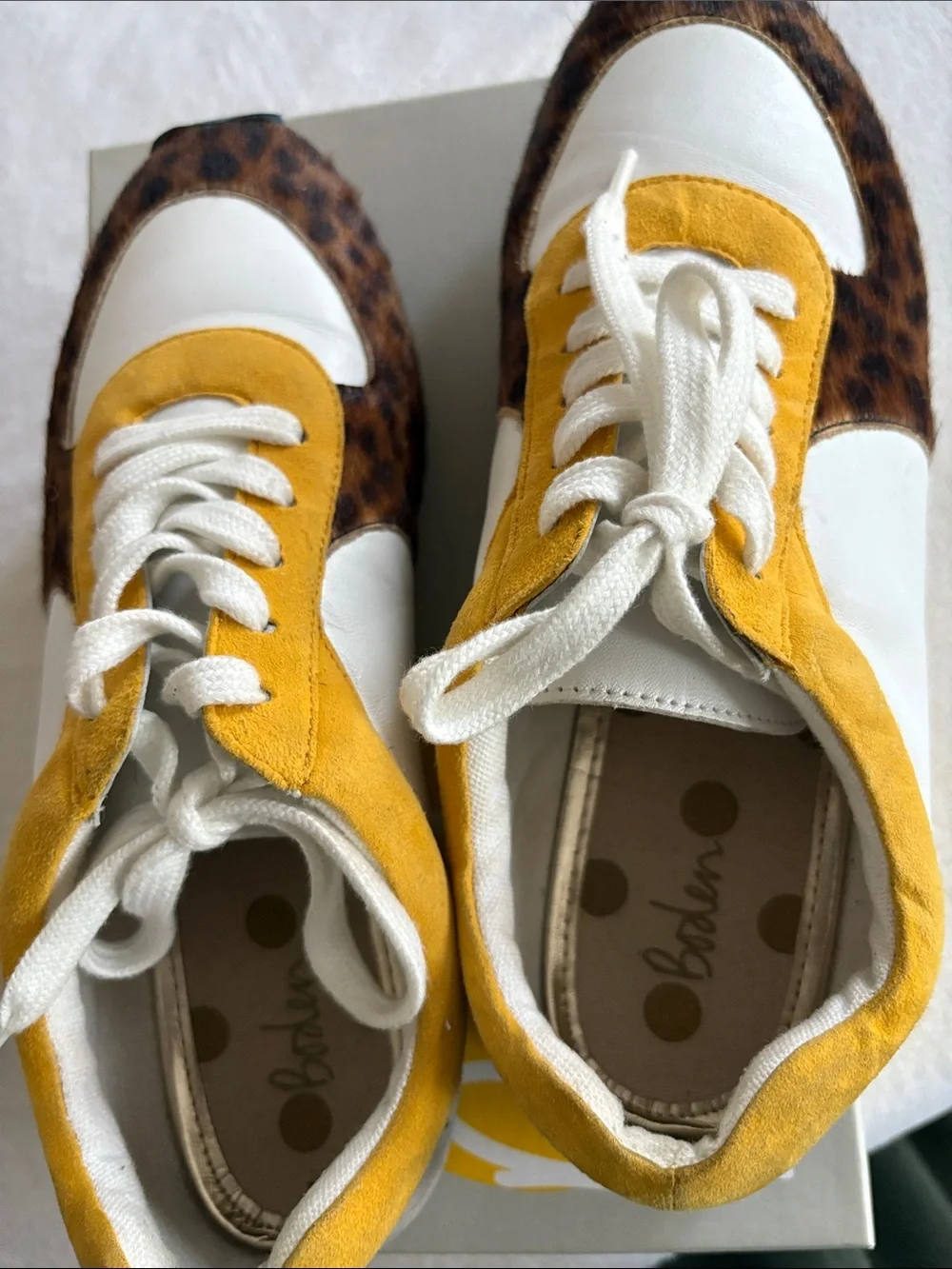 b.o.c. White and Mustard Yellow Leopard Accent Sneakers